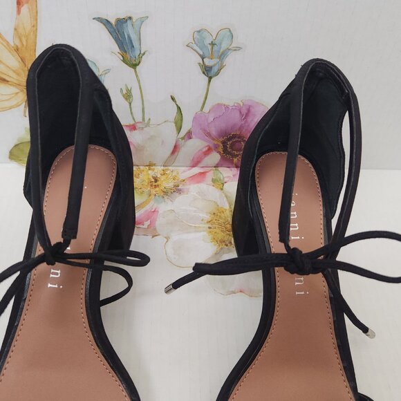 Gianni Bini Size 10 Ankle Tie Block Heel Black Suede Rhiaann Women's Sandals - Picture 4 of 12